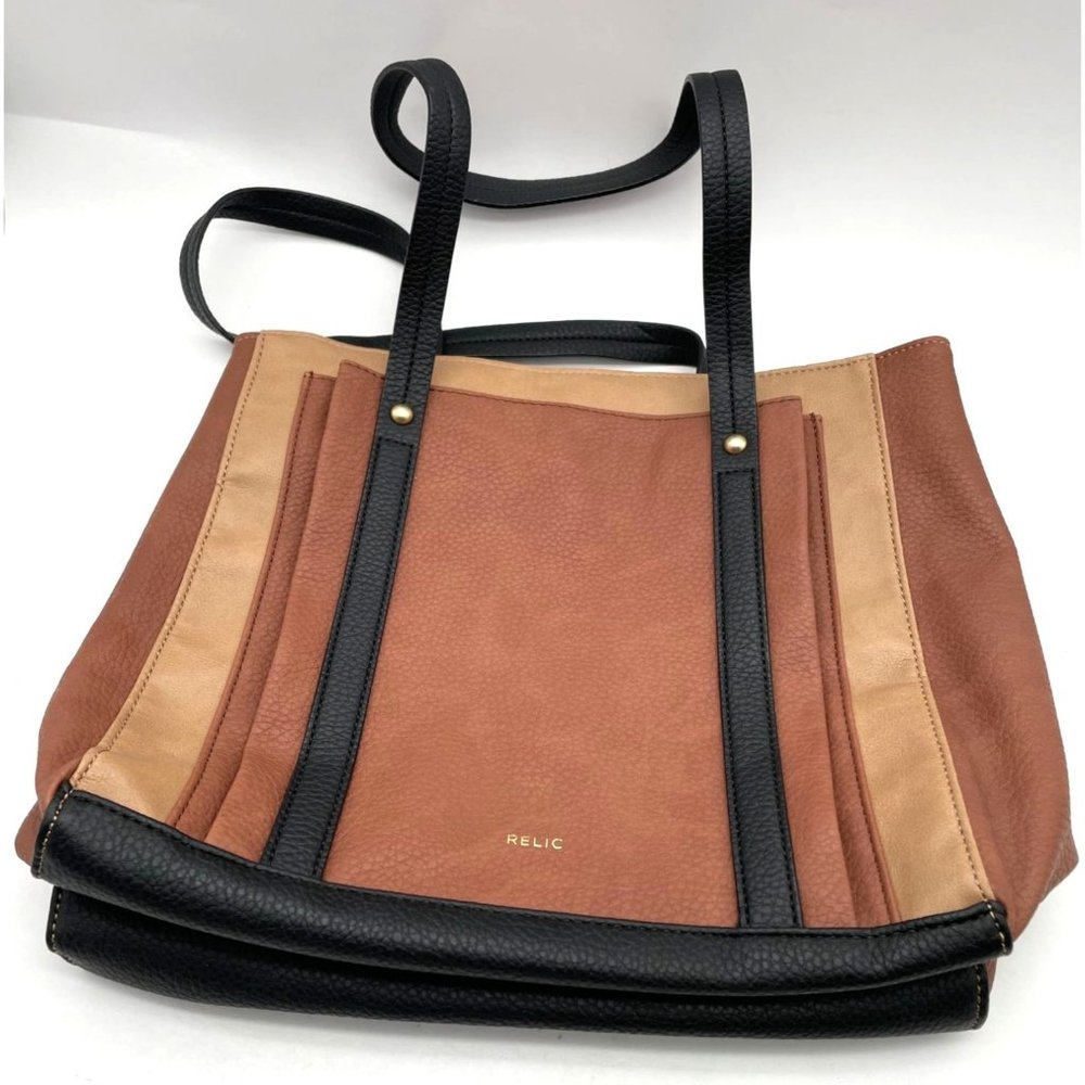 Relic by Fossill Black & Brown Colorblock Vegan Leather Tote